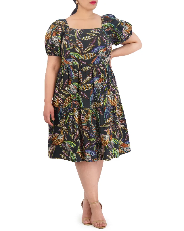 Plus-Size Printed Cotton Square-Neck Midi Dress Luxury midi dresses