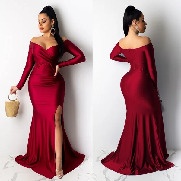 Women's Elegant V neck Split Long dress Fashion-forward maxi dresses