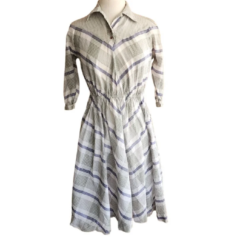 50s Day Dress Gray Plaid Print / Medium Elegant floral dresses