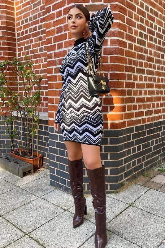 Black Aztec Print Knit Dress - Gira Affordable floral dresses