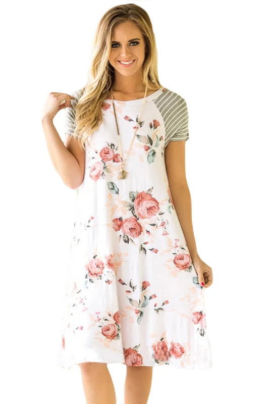 Floral Round Neck Short Sleeve Panel Dress Lightweight floral dresses for hot weather