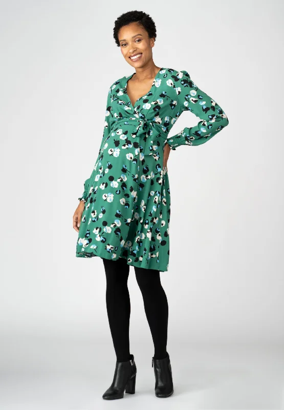 Green Floral Maternity Wrap Dress A-line floral dresses