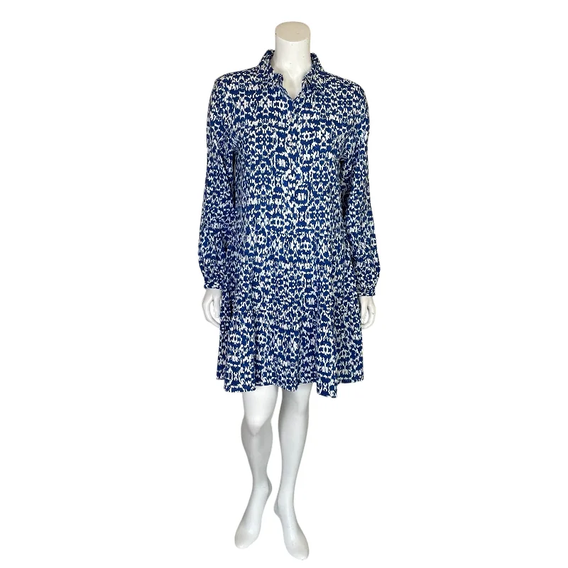 H&M | Women's Blue and White Pattern Long Sleeve Button Down Top Dress | Size: S Boho floral dresses