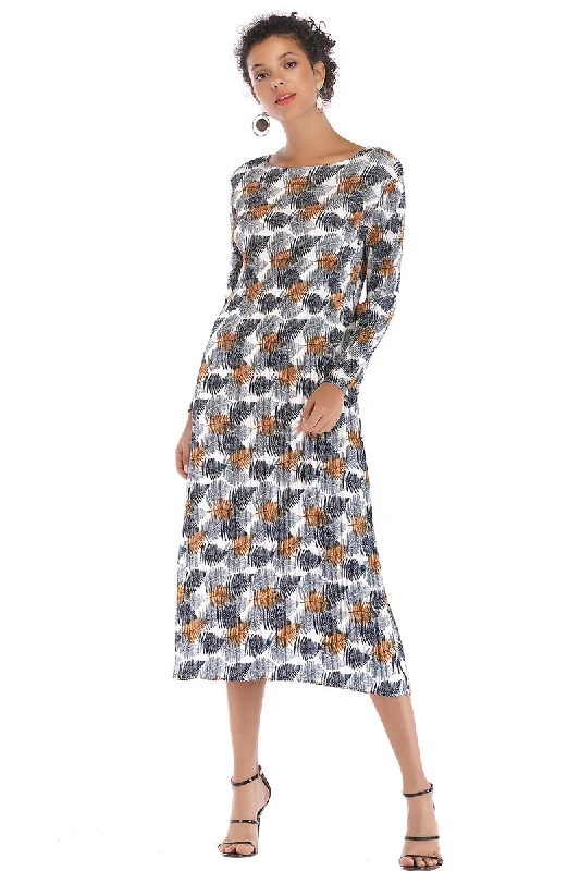 Leafy Print Long Sleeve Chiffon Dress Versatile floral dresses for all occasions