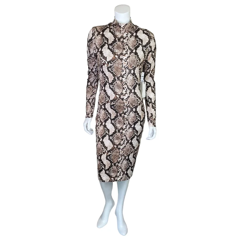 Leith | Women's Brown and Cream Snakeprint Mockneck Long Sleeve Dress with Tags | Size: M Date night floral dresses