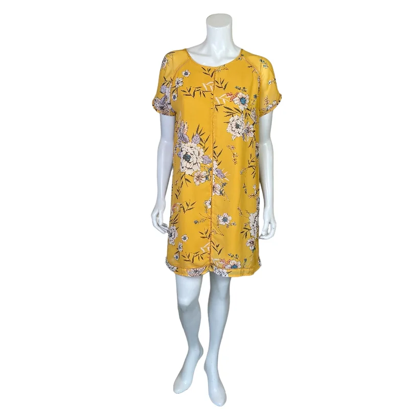 Miami | Women's Yellow Floral Print Short Sleeve Dress | Size: M Garden party floral dresses