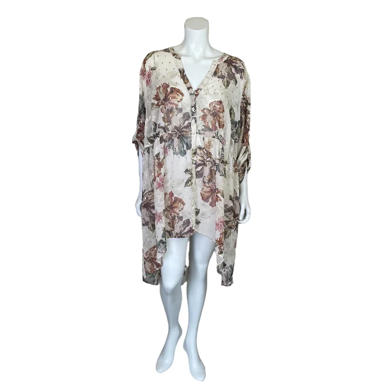 Torrid | Women's Cream Floral Print Sheer Button Down Long Sleeve Dress | Size: 3X Best floral dresses for petites