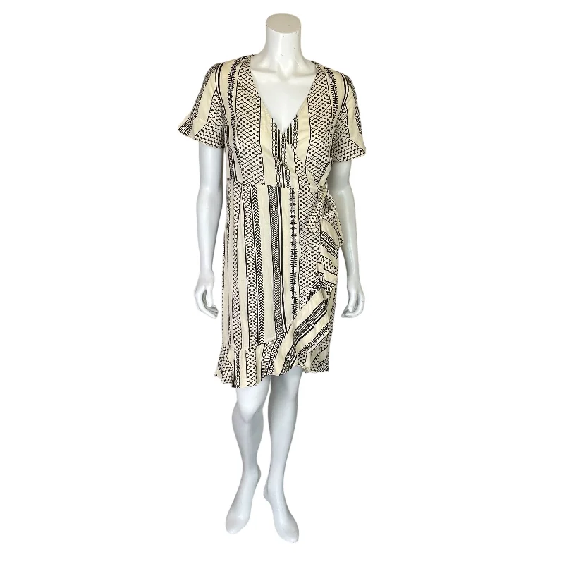 Vera Moda | Women's Cream and Black Tribal Print Short Sleeve Wrap Dress | Size: XS Ruffled floral dresses