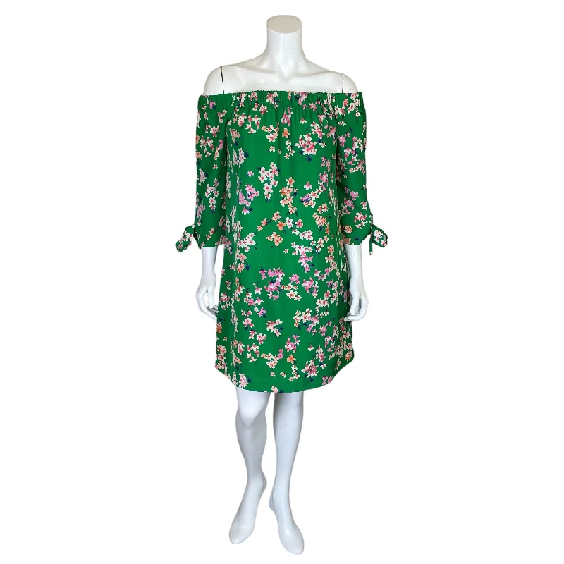 Vince Camuto | Women's Emerald Green Floral Print Off Shoulder Dress | Size: 10 Birthday floral dresses