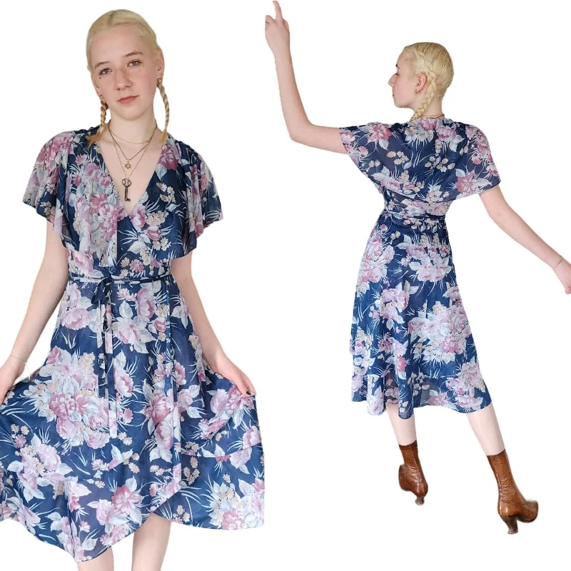 Vintage 70s Floral Print Dress Wrap Style Forever 21 floral dresses