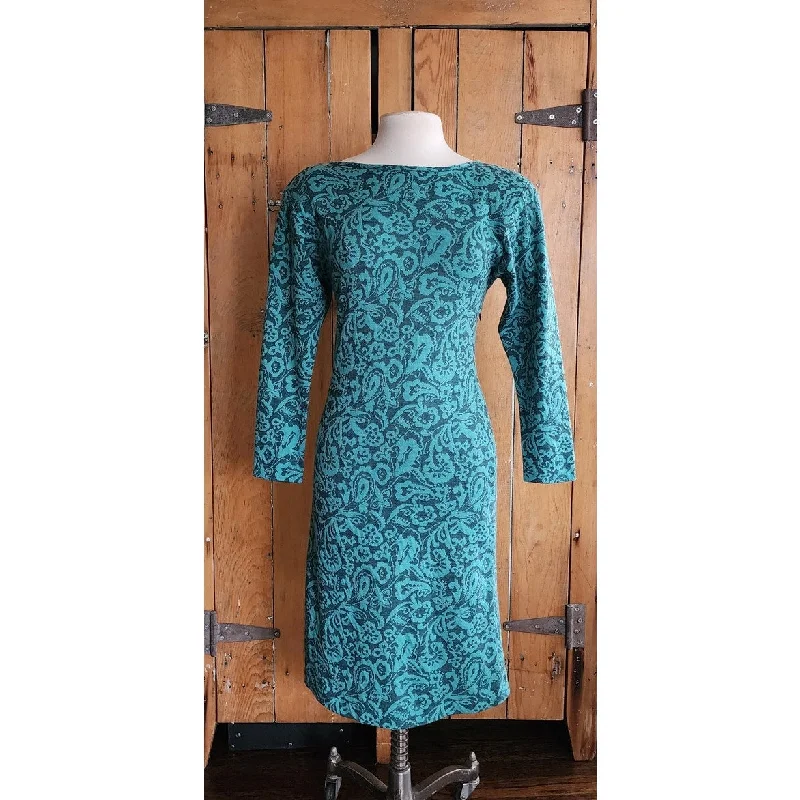 Vintage 80s Teal Blue Dress Black Floral Print, Keyhole Back Regina Kravitz Retro floral dresses