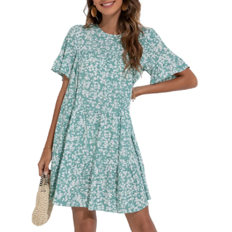 Women's A Line Floral Summer Beach Dress with Ruffle Sleeves Luxury floral dresses