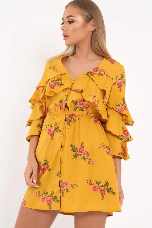 Yellow Floral Button Up Dress - Jenine Chiffon floral dresses