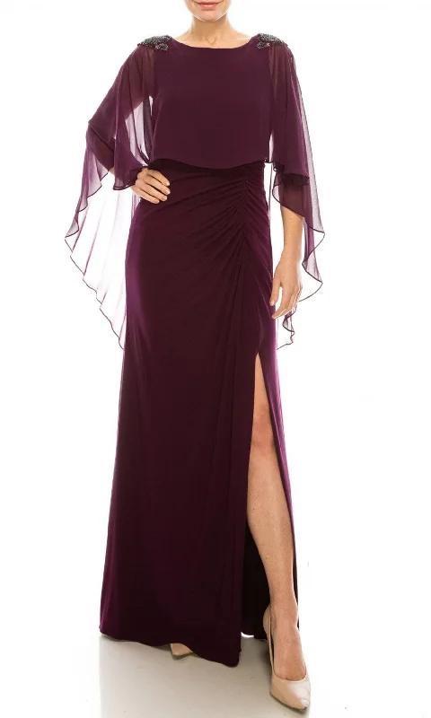 Adrianna Papell - AP1E206514SC Sheer Cape High Slit Jersey Dress Wrap unclassified dresses