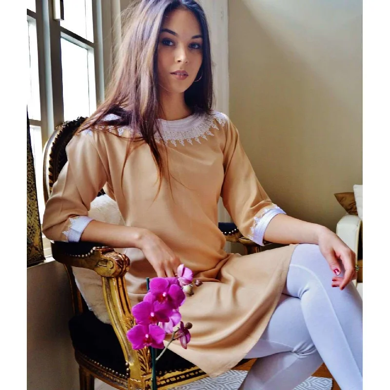 Beige Resort Reina Style Tunic Dress Breathable unclassified dresses