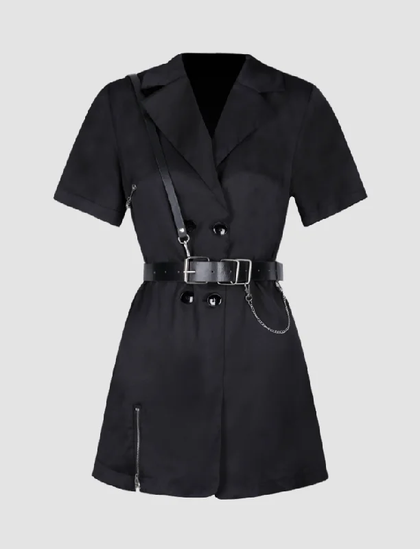 Black Blazer Dress With Belt Knitted unclassified dresses