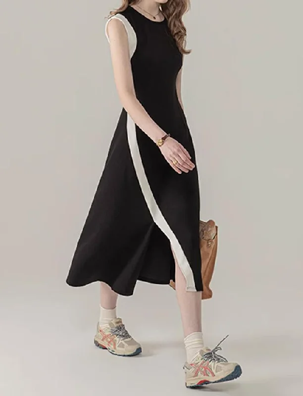 Black Paneled Sleeveless Dress Ruffled unclassified dresses