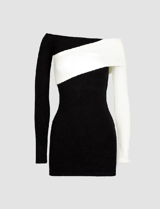 Black&White Stitching Off-the-shoulder Knitted Dress Casual unclassified dresses