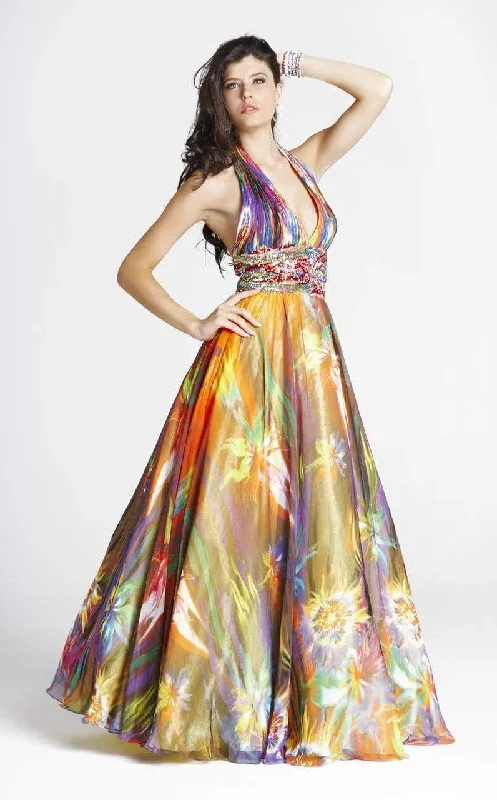 Blush by Alexia Designs - Print Plunging Halter A-Line Gown 5034SC Popular unclassified dresses