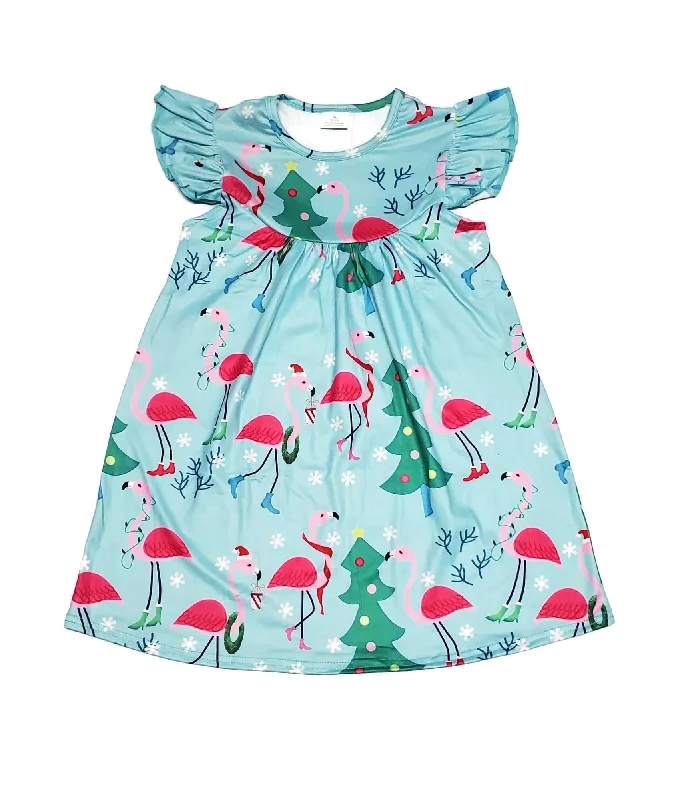 Christmas Flamingo Milk Silk Flutter Dress Off-shoulder unclassified dresses