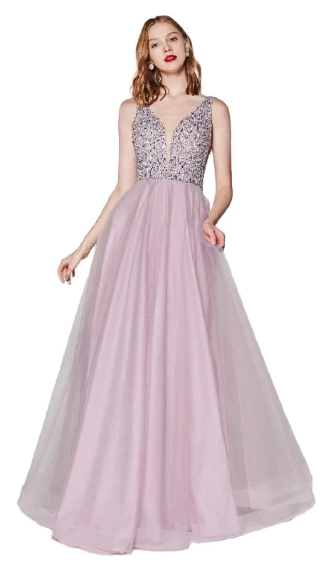 Cinderella Divine - U103 Beaded Plunging V-Neck A-Line Gown Cocktail unclassified dresses