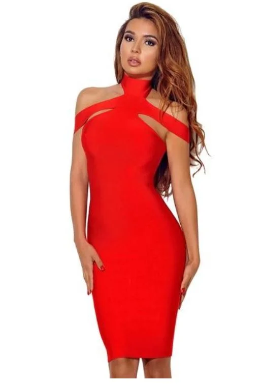 Red Hot Cutout Off The Shoulder Dress Summer unclassified dresses