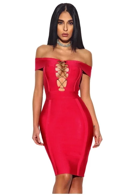 Daring Red Criss Cross Strapless Bandage Dress Travel unclassified dresses