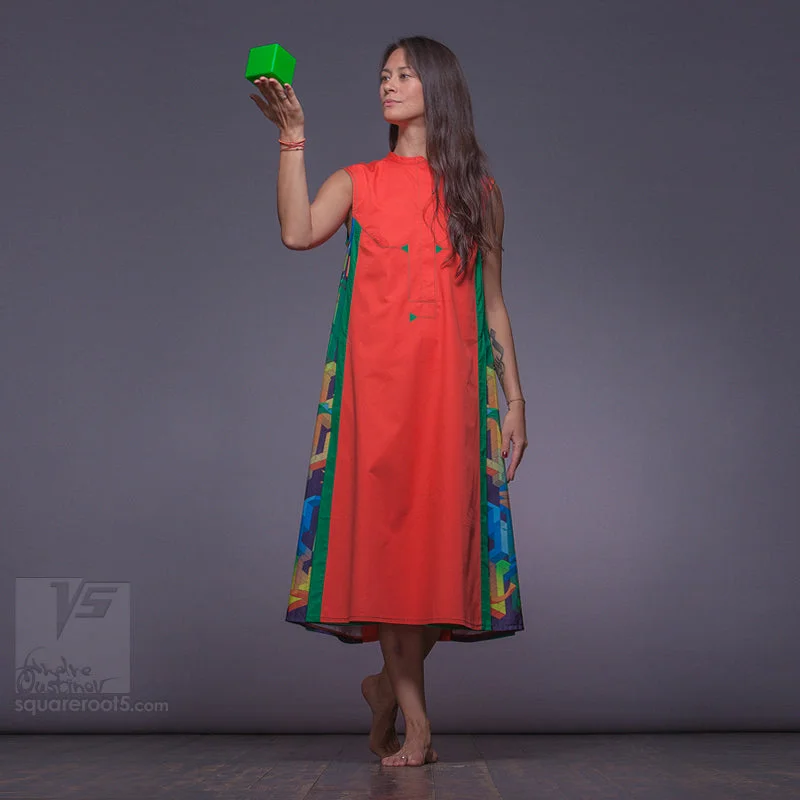 Dress "Cosmic Tetris" model "OG"Orange-Green Cotton unclassified dresses