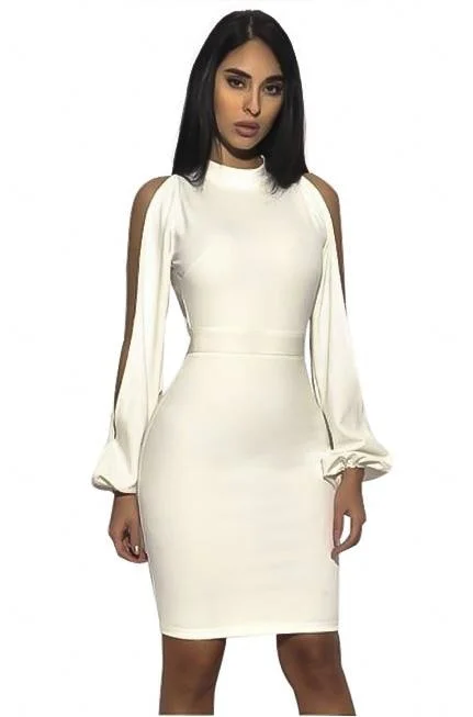 Elegant White Cutout Sleeve Dress Pastel unclassified dresses