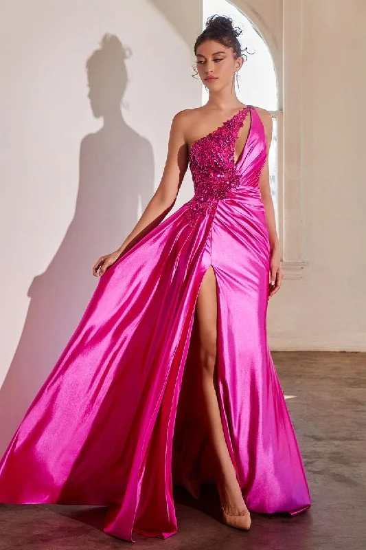 Embellished One Shoulder Satin Gown by Ladivine CDS454 Festival unclassified dresses