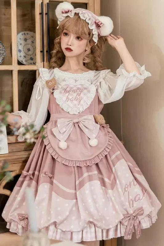 Flesh Pink Bear Bakery Ruffle Bowknot Sweet Princess Lolita Jsk Dress Summer unclassified dresses