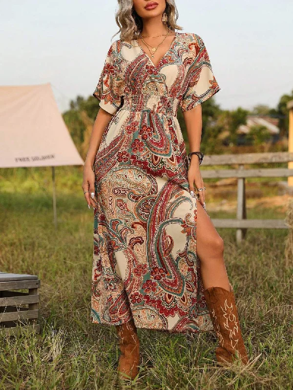 FRENCHY PAISLEY PRINT HIGH SIDE SLIT DRESS Engagement unclassified dresses