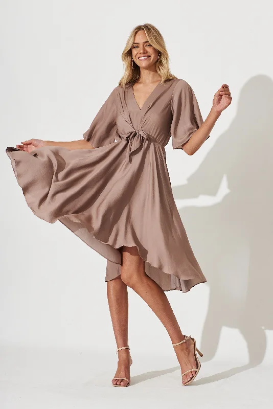 Helsinki Dress In Mink Satin Off-shoulder unclassified dresses