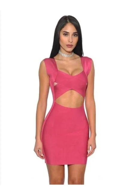 Hot Pink Cutout Bandage Dress Beaded unclassified dresses