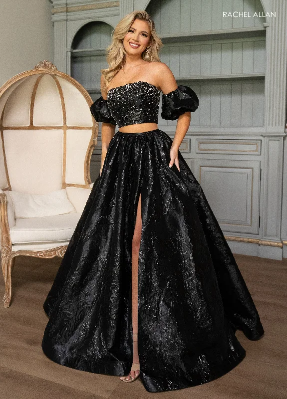 Jacquard 2-Piece Puff Sleeve Gown by Rachel Allan 70707 Engagement unclassified dresses