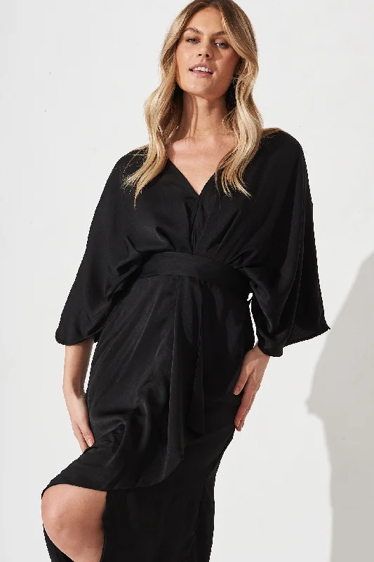 Joyful Dress In Black Satin Casual chic unclassified dresses