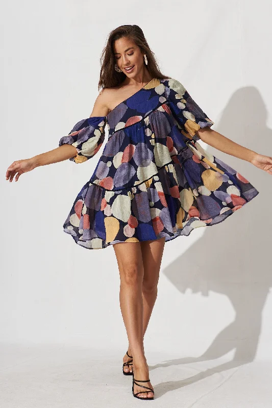 Junya Dress In Navy With Multi Print Satin unclassified dresses