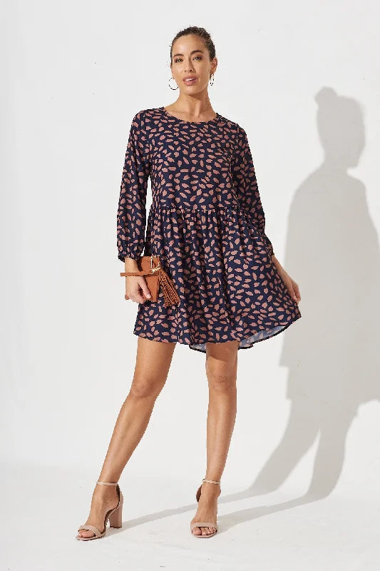 Kirra Smock Dress In Navy With Rust Leaf Pastel unclassified dresses