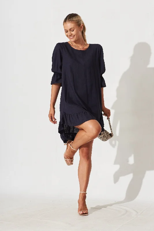 Loveline Dress In Navy Linen Blend Trendy unclassified dresses