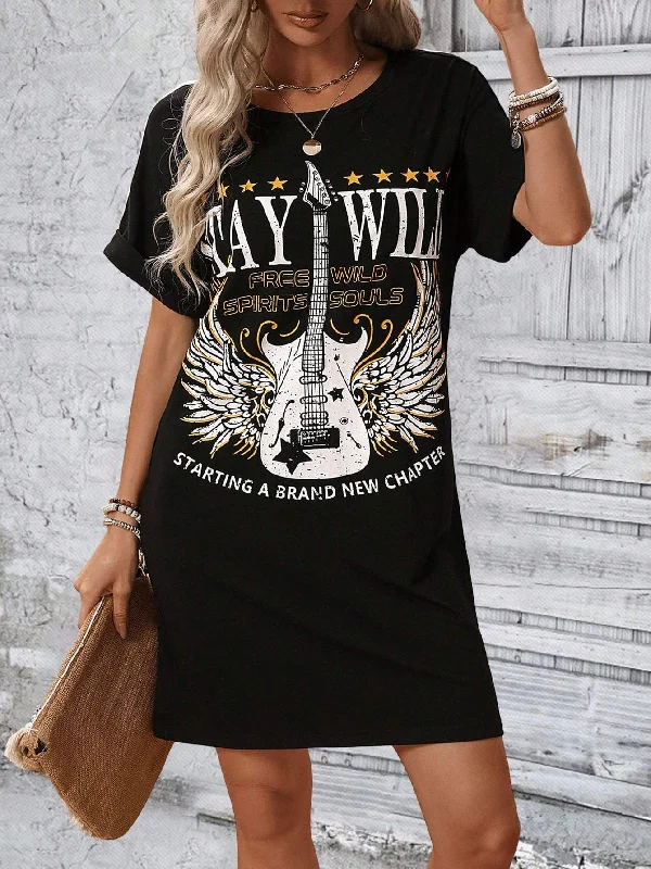 LUNE WOMEN S GUITAR WING PRINTED DRESS Office unclassified dresses