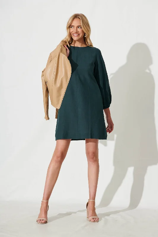 Moto Dress In Emerald Cotton Linen Luxury unclassified dresses