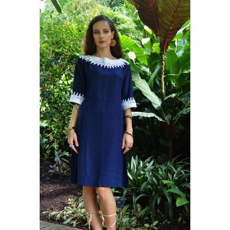 Navy Blue  Resort Reina Style Tunic Dress Tulle unclassified dresses