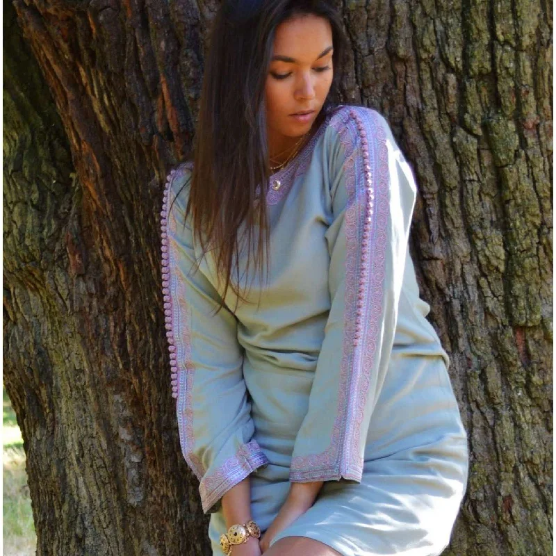 New Grey Lilac Trumpet Sleeve Tunic Dress-Latishia Style Bold pattern unclassified dresses