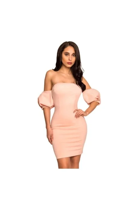 Pink Off The Shoulder Puff Sleeve Dress Long sleeve unclassified dresses