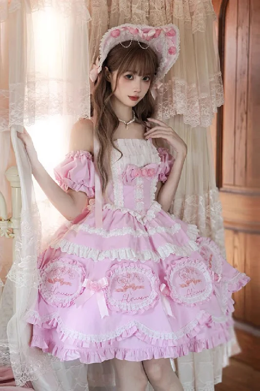 Pink [Butterfly Dream] Multi-Layered Print Ruffle Bowknot Sweet Princess Lolita Jsk Dress Travel unclassified dresses