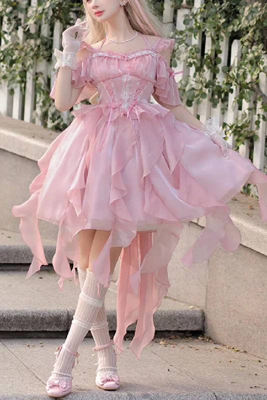 Pink Galaxy Prayer Corset Fishbone Ribbon Sweet Lolita Jsk Dress Elegant evening unclassified dresses