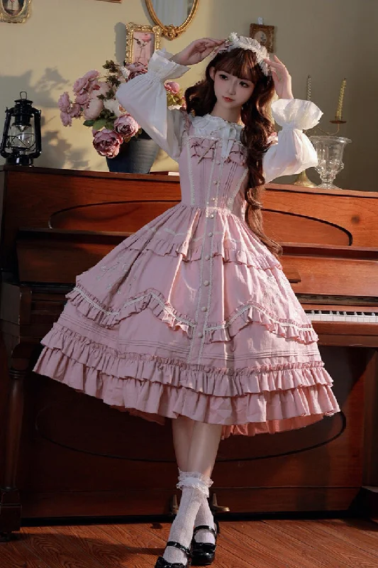 Pink Pastoral Style Double-Layered Ruffle Embroidery Sweet Lolita Jsk Dress Popular unclassified dresses