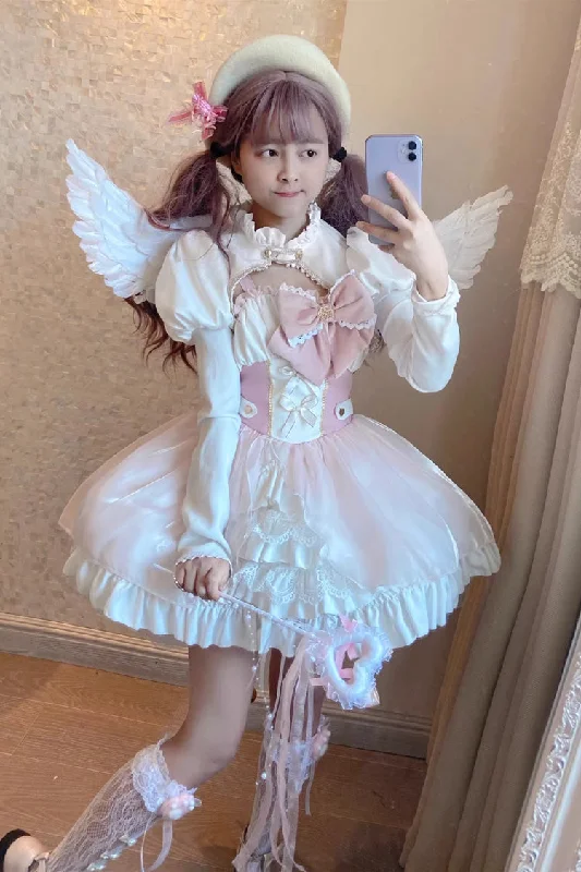 Pink/White [Magical Girl] Ruffle Cardigan Bowknot Sweet Princess Lolita Jsk Dress Date night unclassified dresses