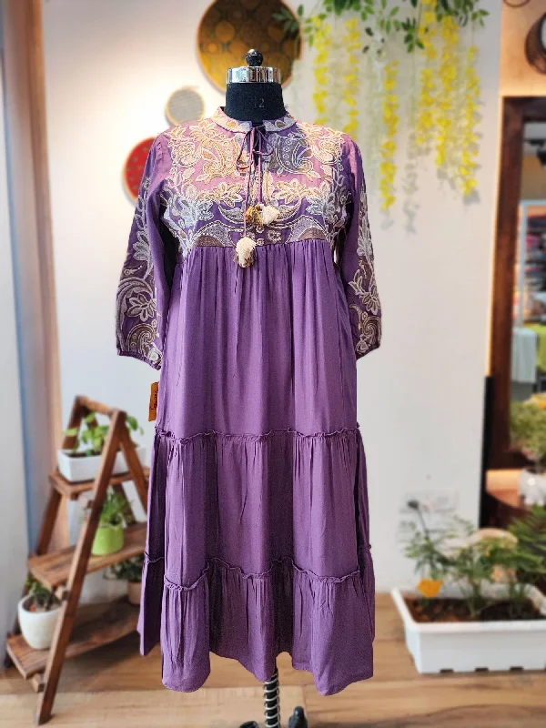 Purple Cotton Dress With Ornate Embroidery Knitted unclassified dresses