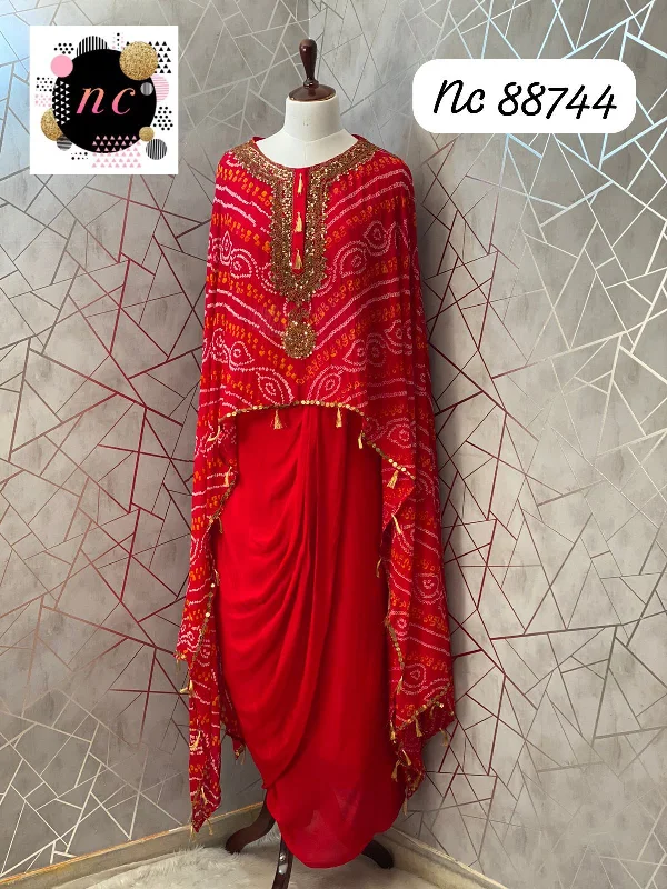 Red bandhani indowestern dress Striped unclassified dresses